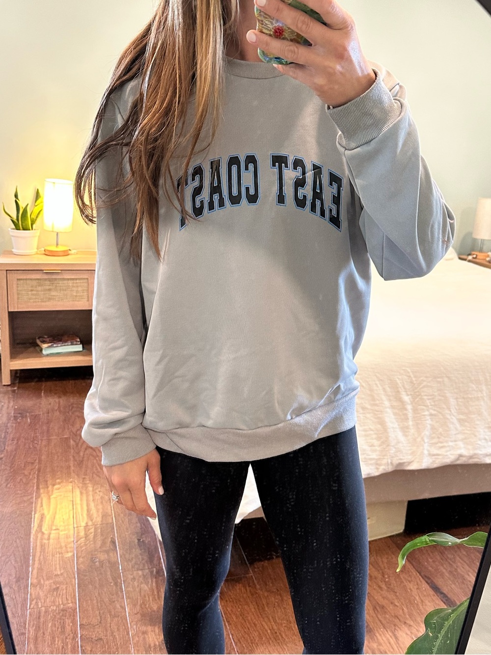 East Coast Graphic Sweatshirt Gray Oversized Pullover Coastal Casual